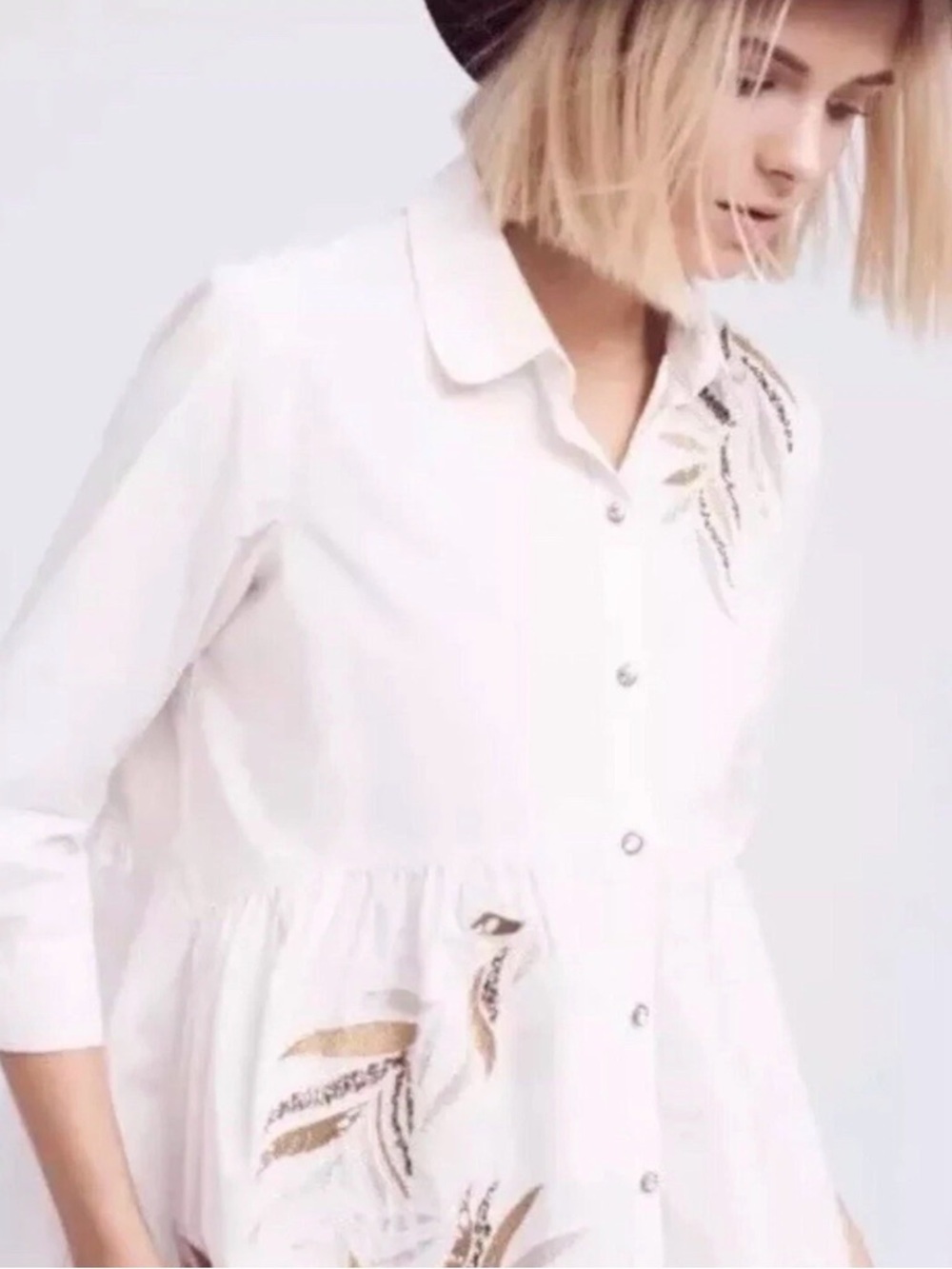 Anthropologie Holding Horses Estrella Leaf Embroidered Tunic – M